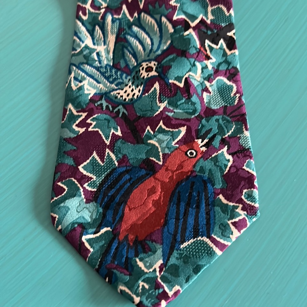 Vintage Men’s Silk Tie Made in Italy - Tropical Bird Print Wardrobe Accessory
